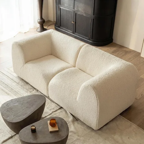 Vista 23 de Sofá individual modular curvado, sofá sherpa de espuma de 33 pulgadas, cómodos sofás de peluche para espacios pequeños, sofás modulares modernos