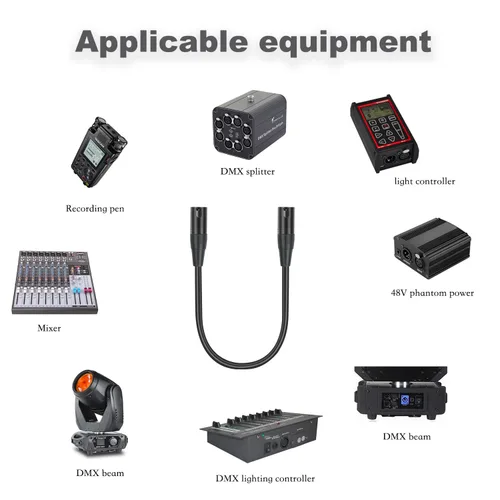 Vista 2 de Paquete de 2 cables XLR macho a macho de 5 pines, DMX 512 5 PIN XLR Lightspeed Controller Cable de 2 pies, negro