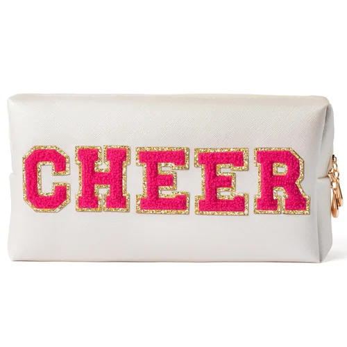 Vista 14 de Y1tvei Preppy Patch SKIN Letra Blanca Rosa Bolsa de Aseo para Cosméticos de Piel Sintética Bolsa de Maquillaje Portátil Bolsa de Almacenamiento