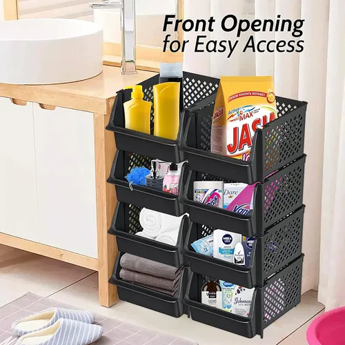 Vista 5 de TidyFriend - Contenedores apilables de almacenamiento para despensa, paquete de 8 contenedores apilables para organizar alimentos, cocina y Negro