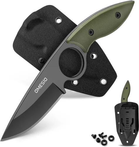 Vista 7 de Omesio Cuchillo pequeño de hoja fija, cuchillo táctico de caza y campamento con funda Kydex, acero inoxidable de espiga completa compacto EDC