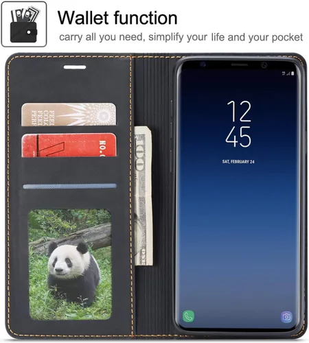 Vista 2 de QLTYPRI Funda para Samsung Galaxy S8, funda de piel sintética premium TPU parachoques con tarjetero Kickstand adsorción magnética oculta a prueba
