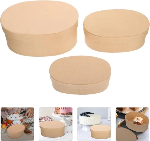Vista 6 de Hemoton 3 cajas de regalo de papel kraft con tapas, forma ovalada, cajas de recuerdos de fiesta, golosinas, postres para fiestas, bodas, cumpleaños