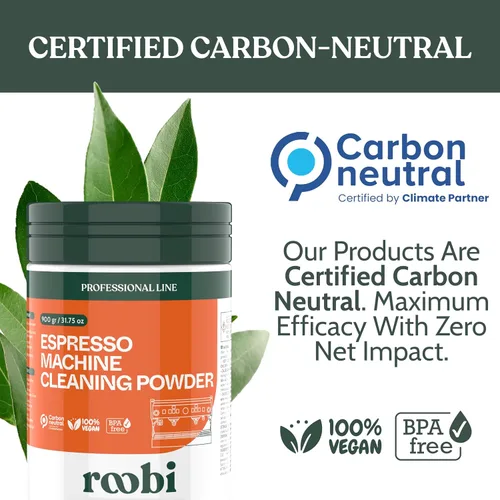 Vista 9 de Roobi Polvo limpiador profesional para máquina de café expreso. Polvo limpiador de espresso neutro en carbono. Hasta 90 usos, 31.75 oz.