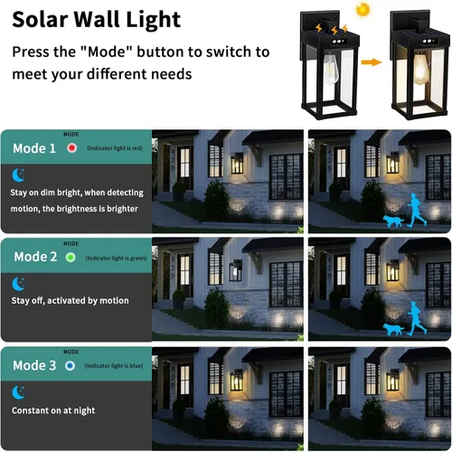 Vista 3 de AEQ Luces solares de pared para exteriores, aplique de pared solar con 3 modos de iluminación y sensor de movimiento, luz de porche impermeable