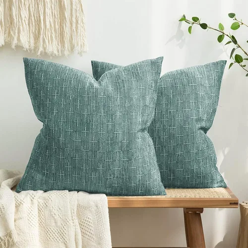 Vista 40 de MIULEE - Juego de 2 fundas de almohada decorativas de lino de arpillera, modernas, estilo campestre, rústicas, tejidas, con textura, para sofá, Gris