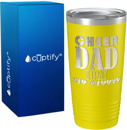 Vista 25 de Cheer Dad I Pay She Cheers - Vaso de acero inoxidable con tapa aislada, color negro