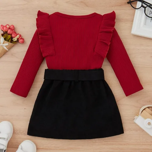 Vista 6 de Conjunto de camiseta de manga larga + falda para niña pequeña, primavera, otoño e invierno