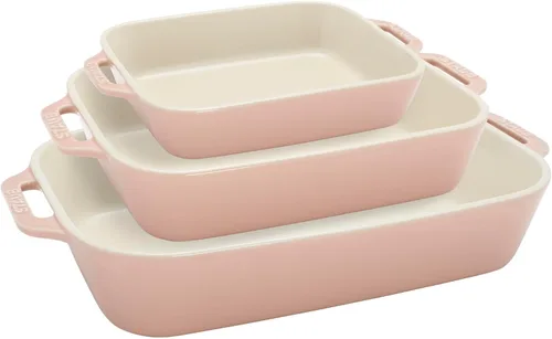 Vista 11 de STAUB Juego de 3 platos rectangulares de cerámica para hornear, turquesa rústico Oven-to-Table for Lasagnas, Roasts & Apple Crisp. Dishwasher Safe