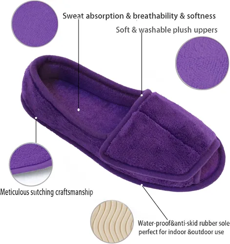 Vista 19 de Git-up -Pantuflas para mujer con diabetes/artritis/edema, cierre ajustable, espuma viscoelástica, punta abierta, extra ancha