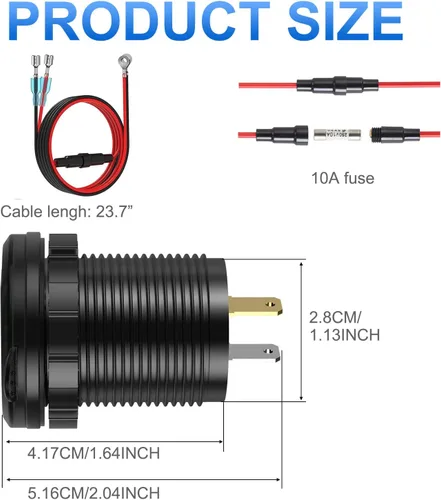 Vista 5 de Enchufe de cargador de automóvil de aluminio USB C de 12V, salida de 12 voltios, PD 20W y carga rápida 3.0 18W, puerto USB de automóvil impermeable