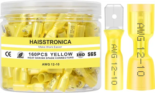 Vista 14 de haisstronica 200 conectores de pala hembra termorretráctiles azules, AWG 16-14, kit de terminlas de pala hembra termorretráctil, conectores