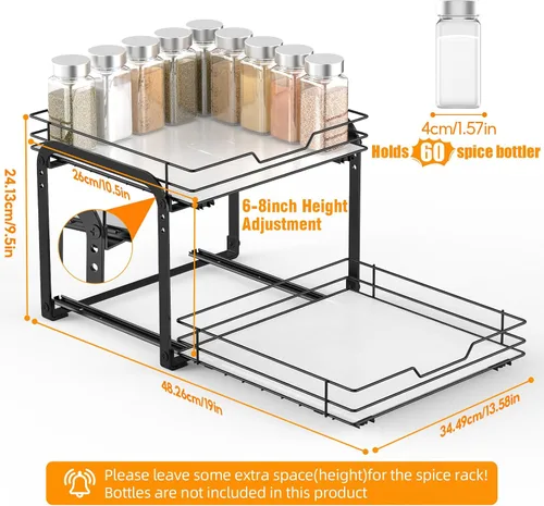 Vista 2 de Organizador de especias extraíble para gabinete, organizador de especias de 2 niveles para gabinete, organizador de cocina de condimentos