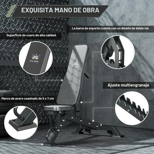 Vista 3 de MAJOR FITNESS Banco de pesas, banco de entrenamiento ajustable para entrenamiento de fuerza, prensa de banco y entrenamientos de cuerpo completo