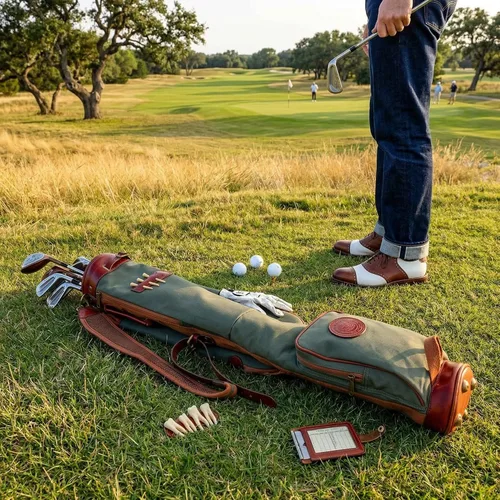 Vista 9 de Tourbon Bolsas de transporte vintage para palos de golf - Lona y cuero Golf Bag for Walking Par 3 Courses, Traveling, with Padded Lining