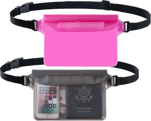 Vista 8 de CADONO Paquete de 2 fundas impermeables con correa ajustable para la cintura Bolsa seca sensible al tacto en pantalla, mantiene tu teléfono y Negro