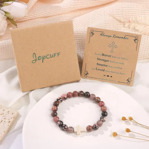 Vista 7 de JoycuFF Christian Bracelets for Women Cross Bracelets for Religious Women Girls Easter Catholic Natural Stone Bracelets Christian Jewelry Faith