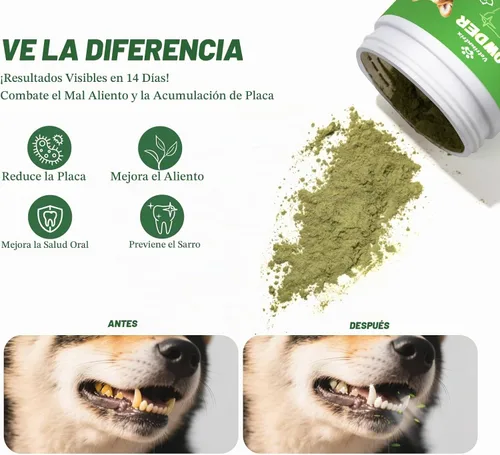 Vista 2 de Polvo Limpiador de Dientes para Perros, Polvo Dental para Perros para Limpieza de Dientes y Refresco de Aliento para Perros con Probiótico
