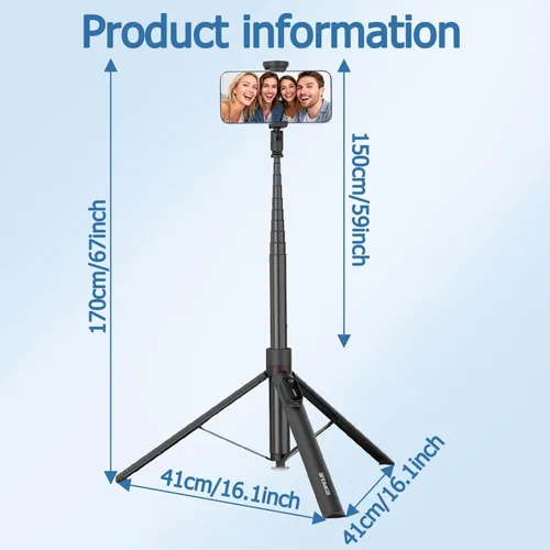 Vista 8 de ORMOS Trípode para selfie, extensible de 67 pulgadas, aleación de aluminio y silicona, compatible con todos los teléfonos celulares, soporte