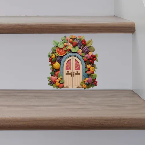 Vista 2 de Decoración colorida de la casa del jardín de frutas - Adhesivo de pared para puerta