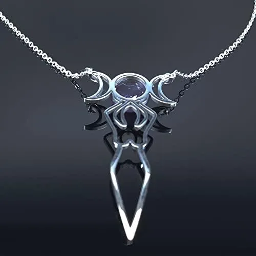 Vista 4 de PNJGoldent Wiccan Triple Moon StainlessSteel Necklace for Women Purple Crystal Triple Goddess Symbol Necklace Jewelry Bisuteria