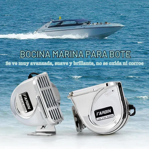 Vista 2 de FARBIN Bocina de acero inoxidable de tono bajo para barcos, bocinas de automóvil impermeables para barcos Bocinas de motocicleta súper fuertes de 12
