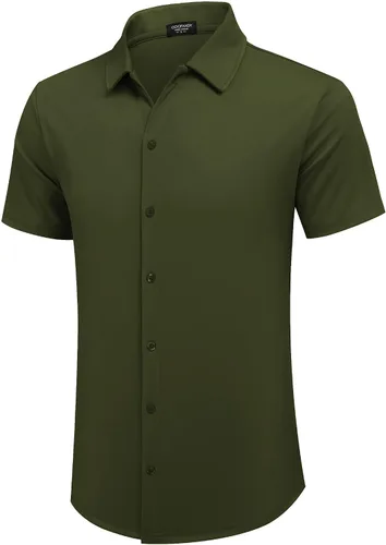 Vista 4 de COOFANDY Mens Casual Button Down Shirt Short Sleeve Wrinkle Free Shirts Summer Shirt