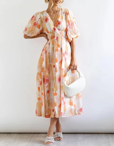 Vista 2 de Sissyaki Vestido midi floral bohemio para mujer, vestido holgado para playa