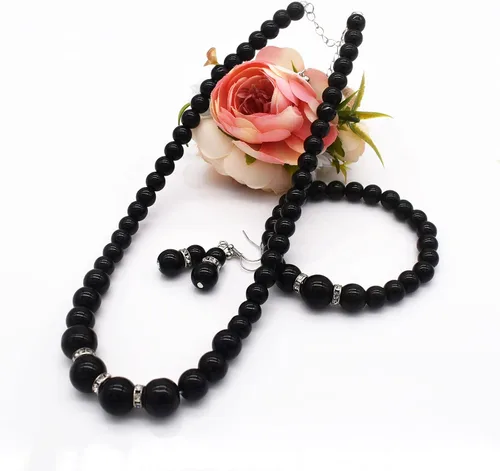Vista 4 de CIOOU Collar de perlas de imitación para mujer, gargantilla de perlas y aretes, conjunto de joyas de boda para novia, collares de cuentas gruesas