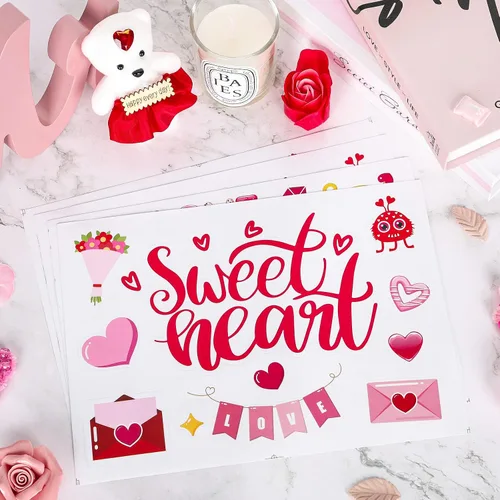 Vista 4 de Whaline 16 calcomanías de globos de Bobo para el día de San Valentín, diseño surtido de globos rosados, calcomanías decorativas de letras de corazón