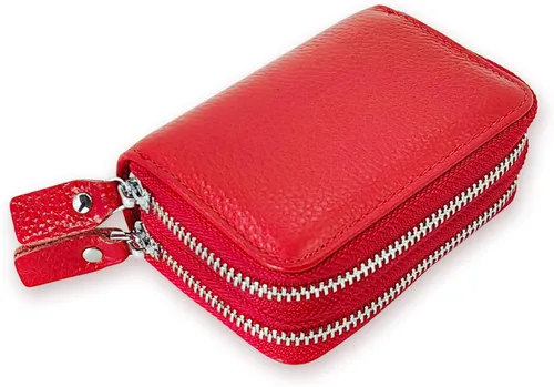 Vista 47 de Cartera de cuero para mujer, con doble tarjeta, tarjetero con cremallera, múltiples compartimentos, bloqueo RFID C-W-1, Rosado, Talla única
