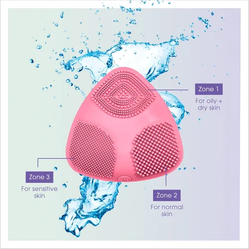 Vista 4 de True Glow by Conair Skinpod Cepillo de limpieza facial de silicona con 3 zonas de cepillo, funciona