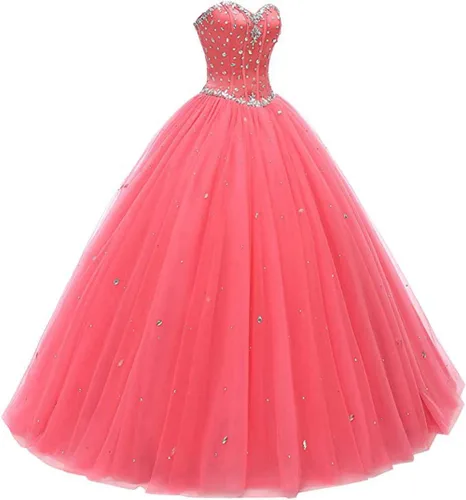 Vista 3 de Likedpage - Vestido de tul con escote de corazón para mujer, diseño para bailes, fiestas, graduaciones y quinceañeras
