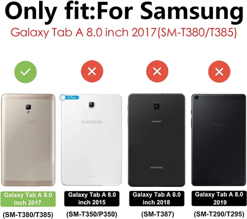 Vista 2 de Galaxy tab A 8.0 2017 estuche (SM-T380 / T385), BRAECN tres capa resistente de parachoques duro de silicona suave con 360 grados pie de apoyo Negro