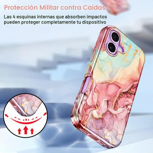 Vista 5 de Btscase Funda compatible con iPhone 17 de 6.3 pulgadas 2025, patrón de mármol 3 en 1, resistente a prueba de golpes, cuerpo completo, policarbonato