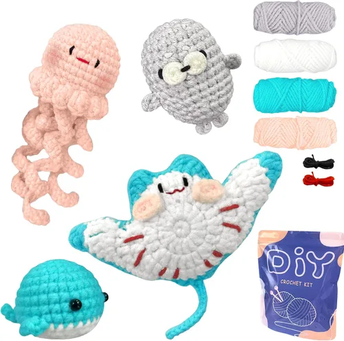 Vista 14 de YAMAXIN Kit de Ganchillo para Principiantes Adultos – 4PCS Kit de Inicio de Amigurumi de Animales de Ganchillo con Hilo, Ganchos, Herramientas