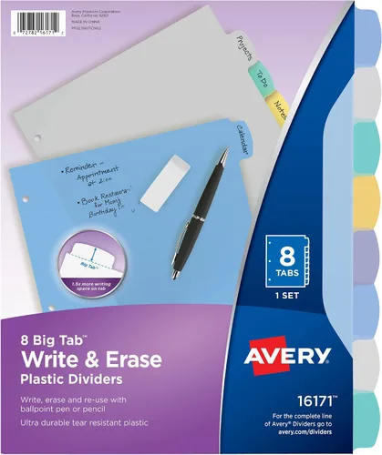 Vista 7 de Avery® Separadores de plástico duraderos para escribir con pestañas borrables, 11 x 8 1/2 pulgadas, multicolor, 8 pestañas