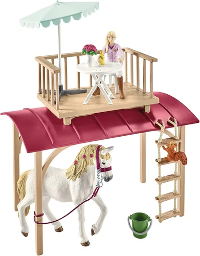 Vista 3 de Schleich Horse Club - Juego de 95 piezas Sofia's Secret Camper con balcón extraíble en la azotea - Incluye figuras de cámper, caballo y jinete