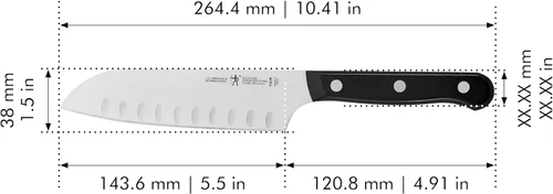 Vista 3 de HENCKELS Solution - Cuchillo Santoku de borde hueco afilado de 5 pulgadas, diseño alemán informado por más de 100 años de maestría, negro/acero