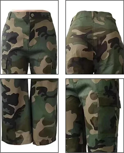 Vista 6 de Vakkest Pantalones cargo de camuflaje de gran tamaño para mujer, pantalones deportivos de entrenamiento, camuflaje militar, fatiga con bolsillos
