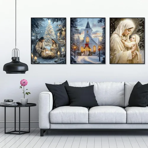Vista 2 de NEGEKFKX Paquete de 3 kits de arte de diamantes de Jesús para adultos principiantes, kits de pintura de diamantes cristianos para adultos, taladro