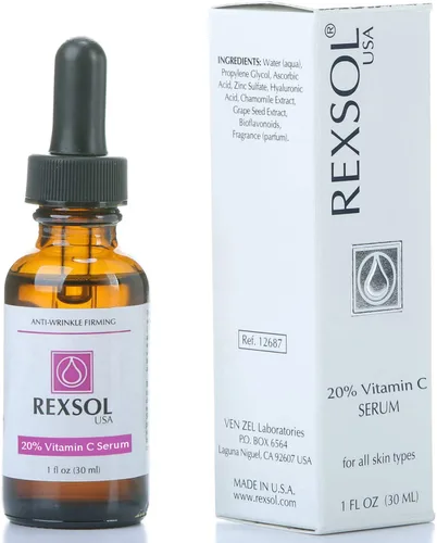 Vista 2 de REXSOL Suero de vitamina C con 20% reafirmante antiarrugas Corrector de daños en círculos oscuros y sol