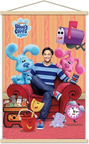Vista 10 de Nickelodeon Blue's Clues - Póster de pared grupal, 22.4 pulgadas de largo x 14.7 pulgadas de ancho, versión enmarcada de madera de granero