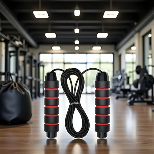 Vista 6 de Cuerda de saltar roja ajustable para entrenamiento, cuerda de saltar de fitness de 9.8 pies para hombres, mujeres y niños, cuerda de salto