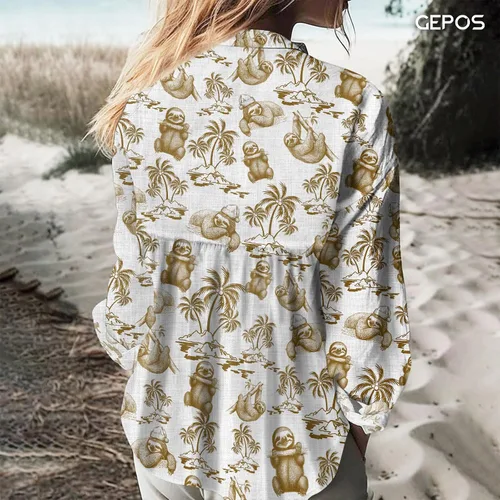 Vista 5 de Camisa de verano con botones para mujer, camisa casual con botones para ropa de playa, camisa ligera de manga larga