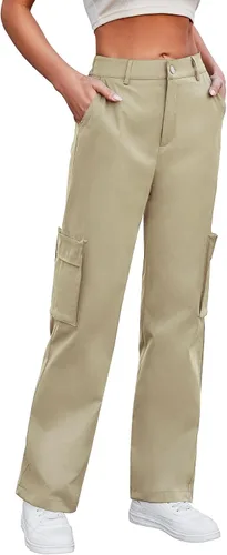 Vista 2 de ETOSELL Pantalones cargo de cintura alta para mujer, pantalones casuales de pierna ancha, elásticos, Y2K Streetwear con 6 bolsillos