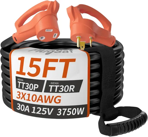 Vista 9 de PlugSaf NEMA 14-50P/14-50R Cable de extensión de 6 pies 50 amperios RV/EV para exteriores con mango de agarre, cable de alimentación STW RV flexible