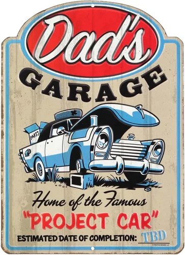 Vista 10 de Letrero de metal con flecha curvada para el garaje de papá, divertido letrero de garaje vintage para papá, gran idea de regalo Fun Vintage Garage
