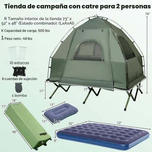 Vista 7 de Tangkula Combo de Catre de Tienda 5 en 1 con Toldo, Colchón de Aire, Saco de Dormir, Almohada, Tienda Individual Elevada con Bolsa de Transporte