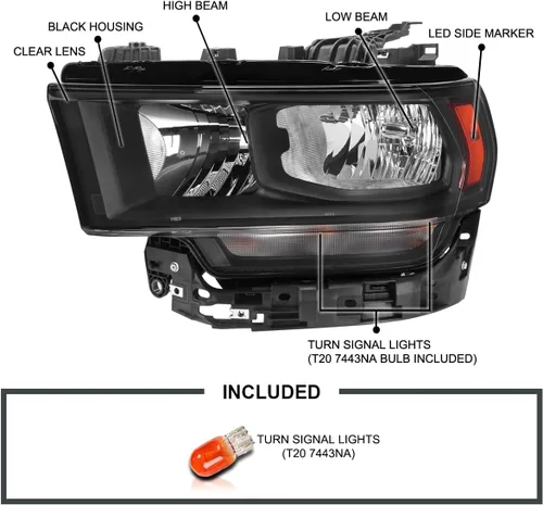 Vista 3 de SPEC-D TUNING Faros delanteros negros compatibles con Ram 2500, 3500 2019-2024, par izquierdo + derecho